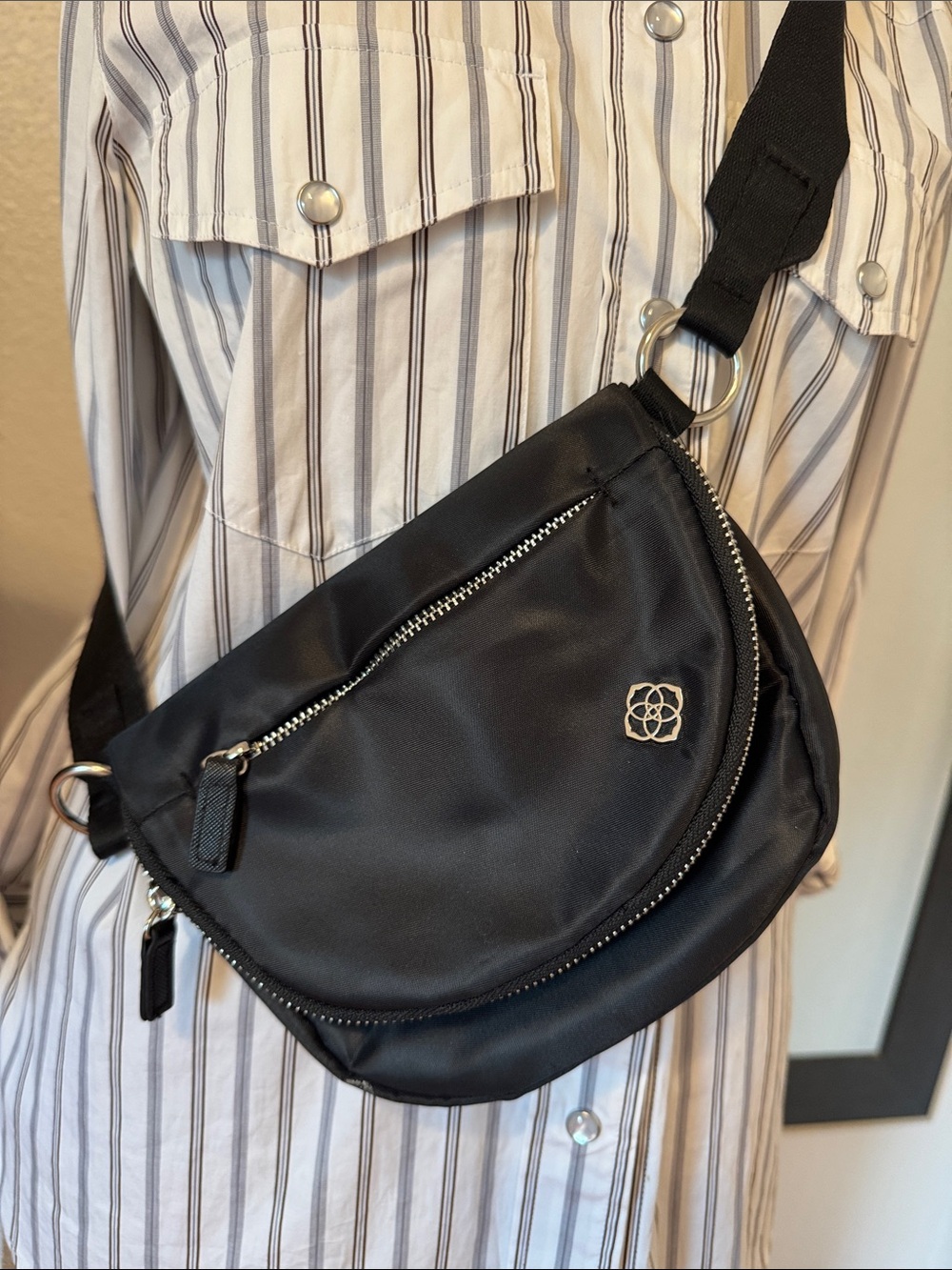 Kendra Scott Black Crossbody Sling Bag with Silver Hardware